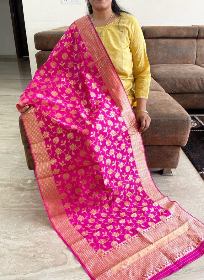 Banarasi Silk Rani Pink Festival Wear Zari Work Dupatta